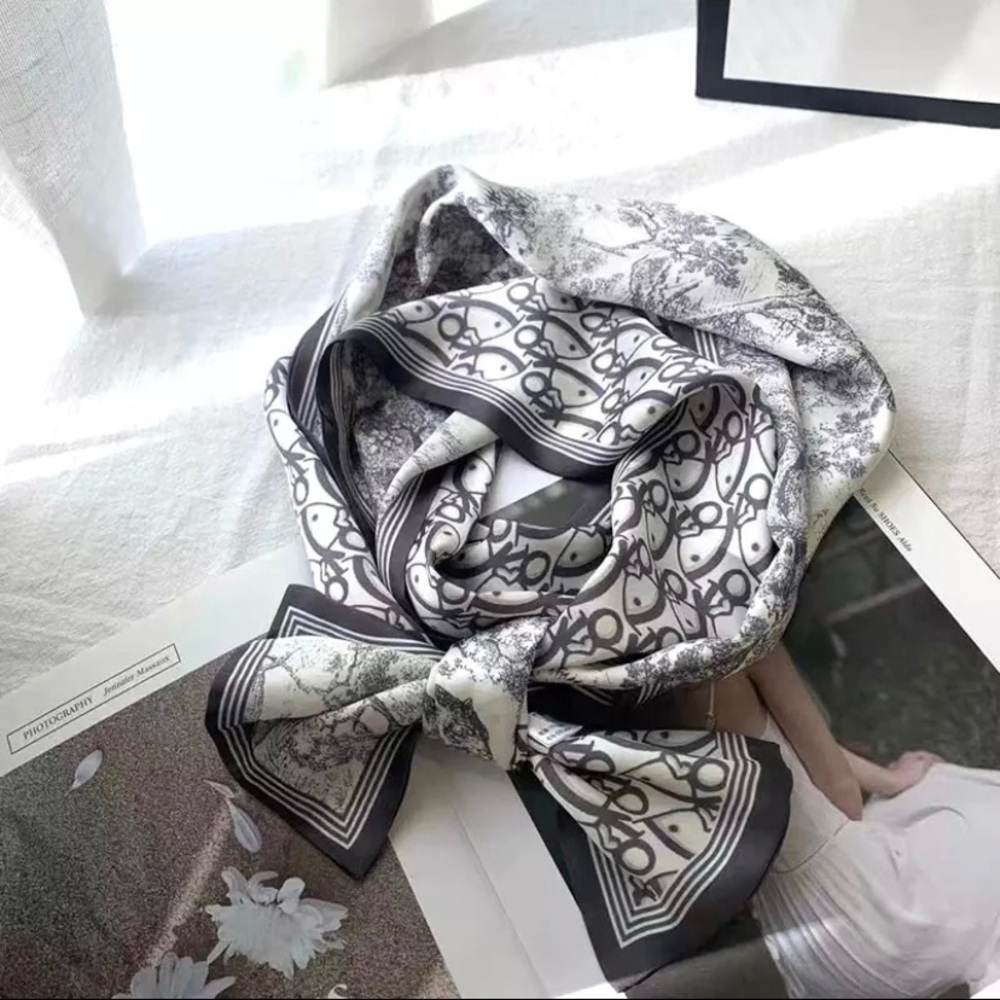 Grey and white silk scarf